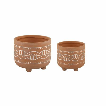 FLORA BUNDA 6IN & 4.75 IN NAVAJO FOOTED PLANTER, SET OF 2, Orange CT841E2-OR